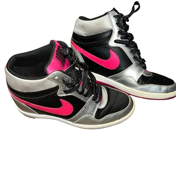 Nike Dunk Sky Hi Pink black silver wedge sneakers size 8.5 - Picture 2 of 6